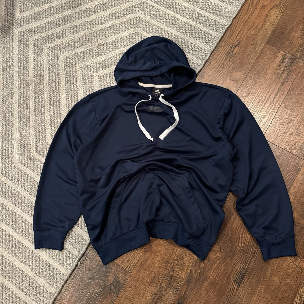 Vintage Adidas Hoodie Mens Large Navy Light Weight Pullover Center Logo Y2K 00s